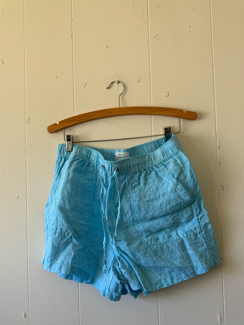 C&C California Womens Linen Shorts Large L Blue Pull On Drawstring Elastic Waist